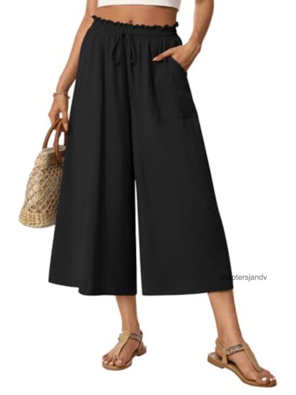 Wide Leg Capri Palazzo Pants High Waist Gaucho Culottes with Pockets